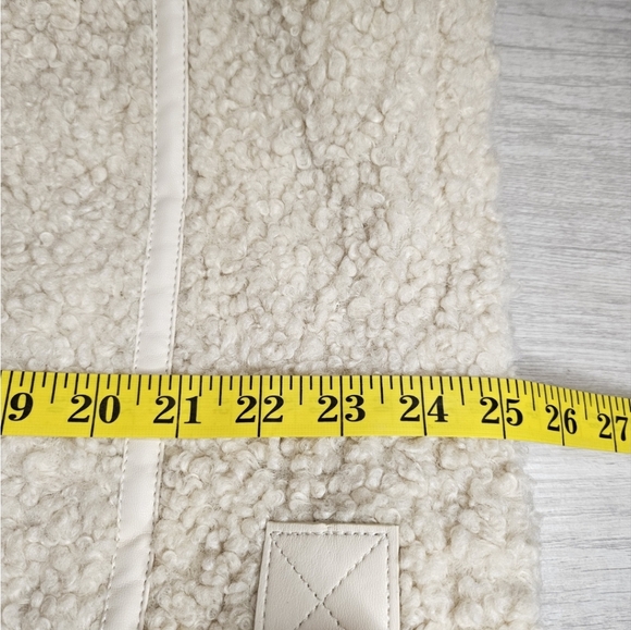 A.N.A Cream Faux Fur Shearling Moto Jacket Teddy Sherpa Coat Belt Zipper XL - Picture 9 of 9